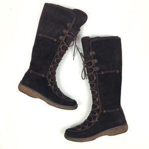 Vintage Brown Suede Hippie Style Knee High Boots